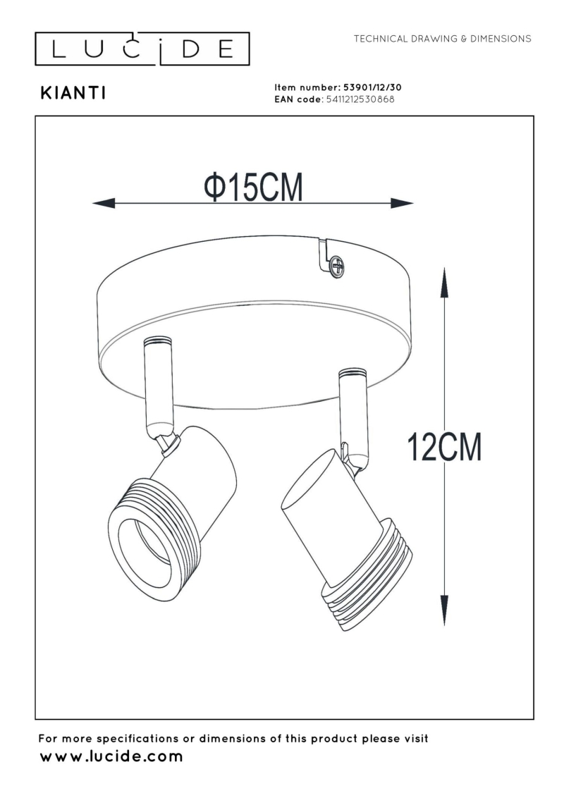 Lucide KIANTI - Ceiling spotlight - Ø 15 cm - 2xGU10 - Black